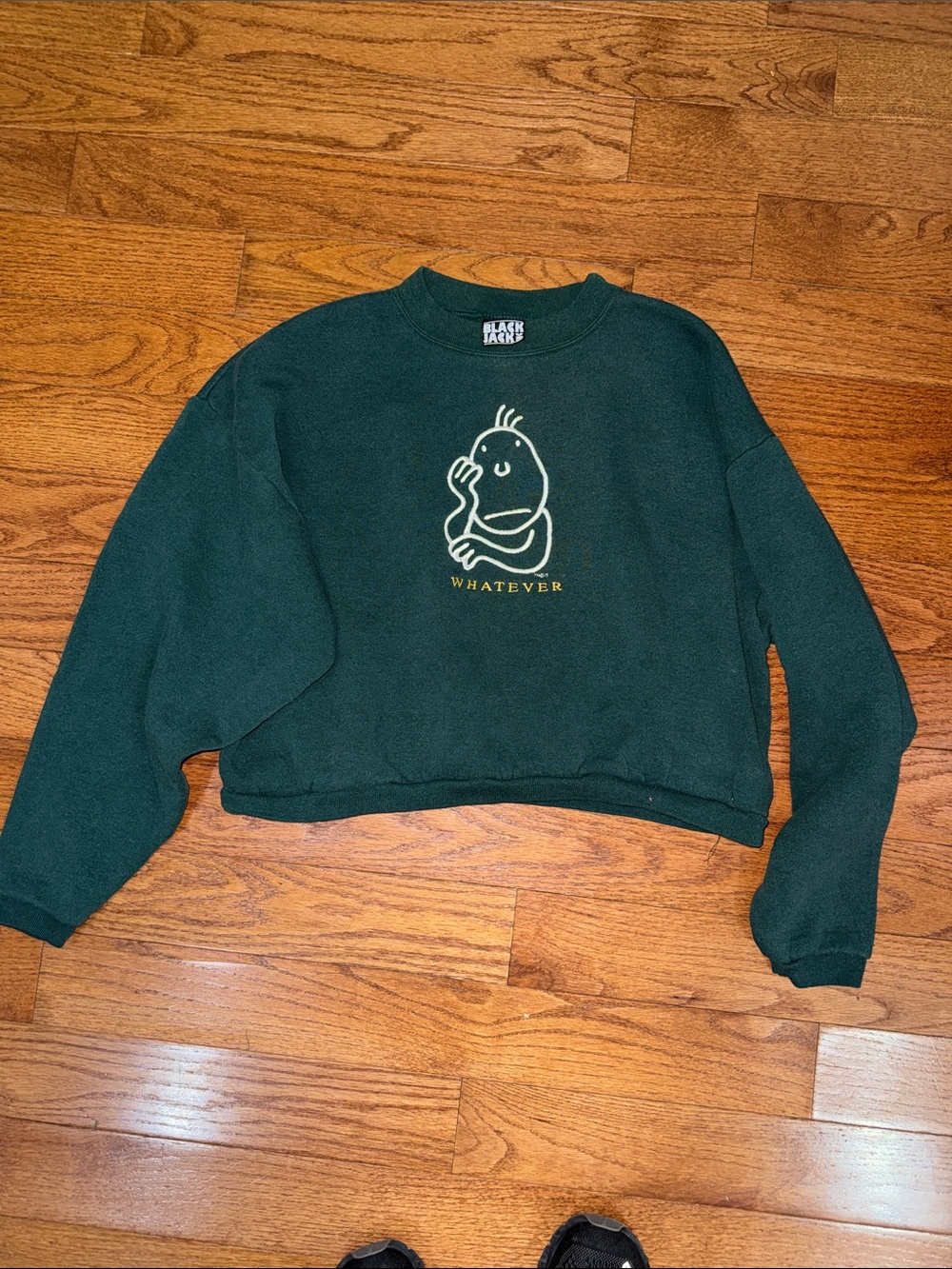 Vintage Black Jack Dark Green Cropped Crewneck Sweater with 'Whatever' Graphic